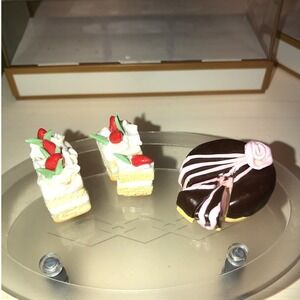 Handmade Dollhouse 1/6 Yellow Layer Cake Slice Strawberry Chocolate Miniature